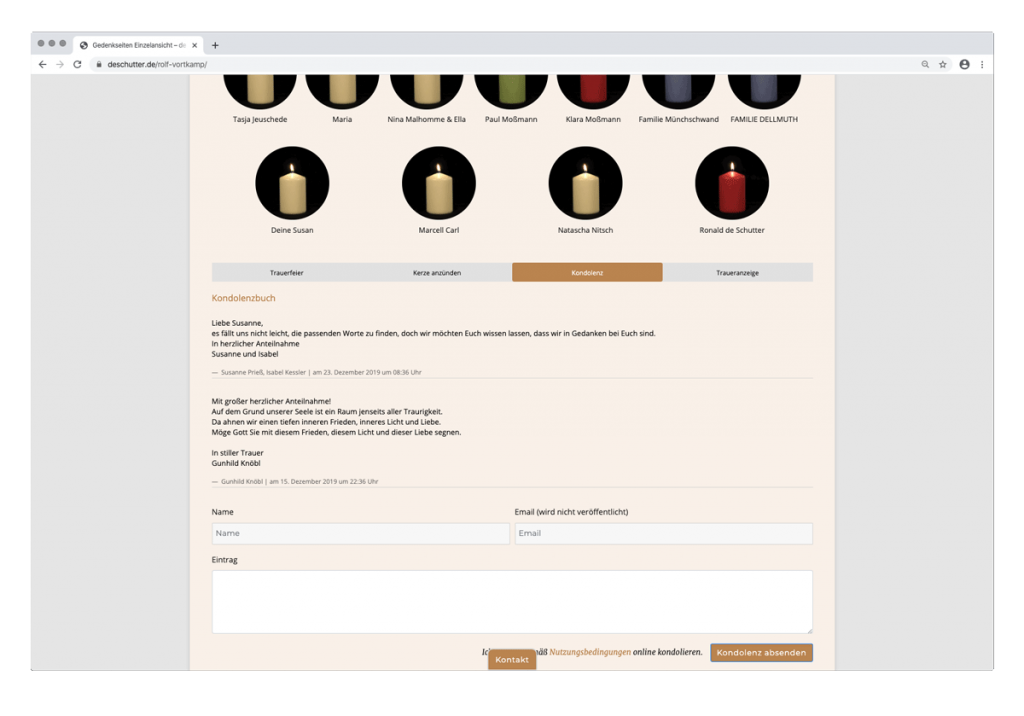 Online-Kondolenz im Trauerportal